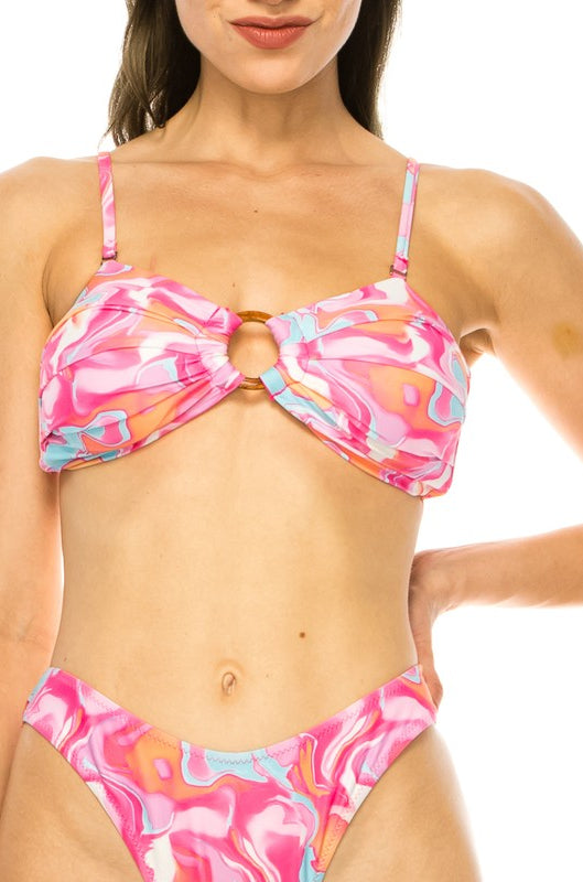 TWO PIECE FLORAL PRINTS O RING BIKINI Mermaid Swimwear
