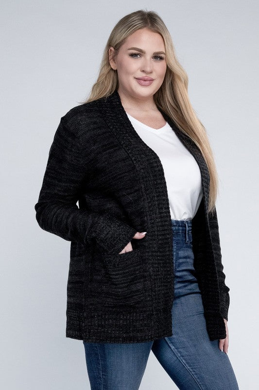 Plus Solid Open Front Cardigan Ambiance Apparel