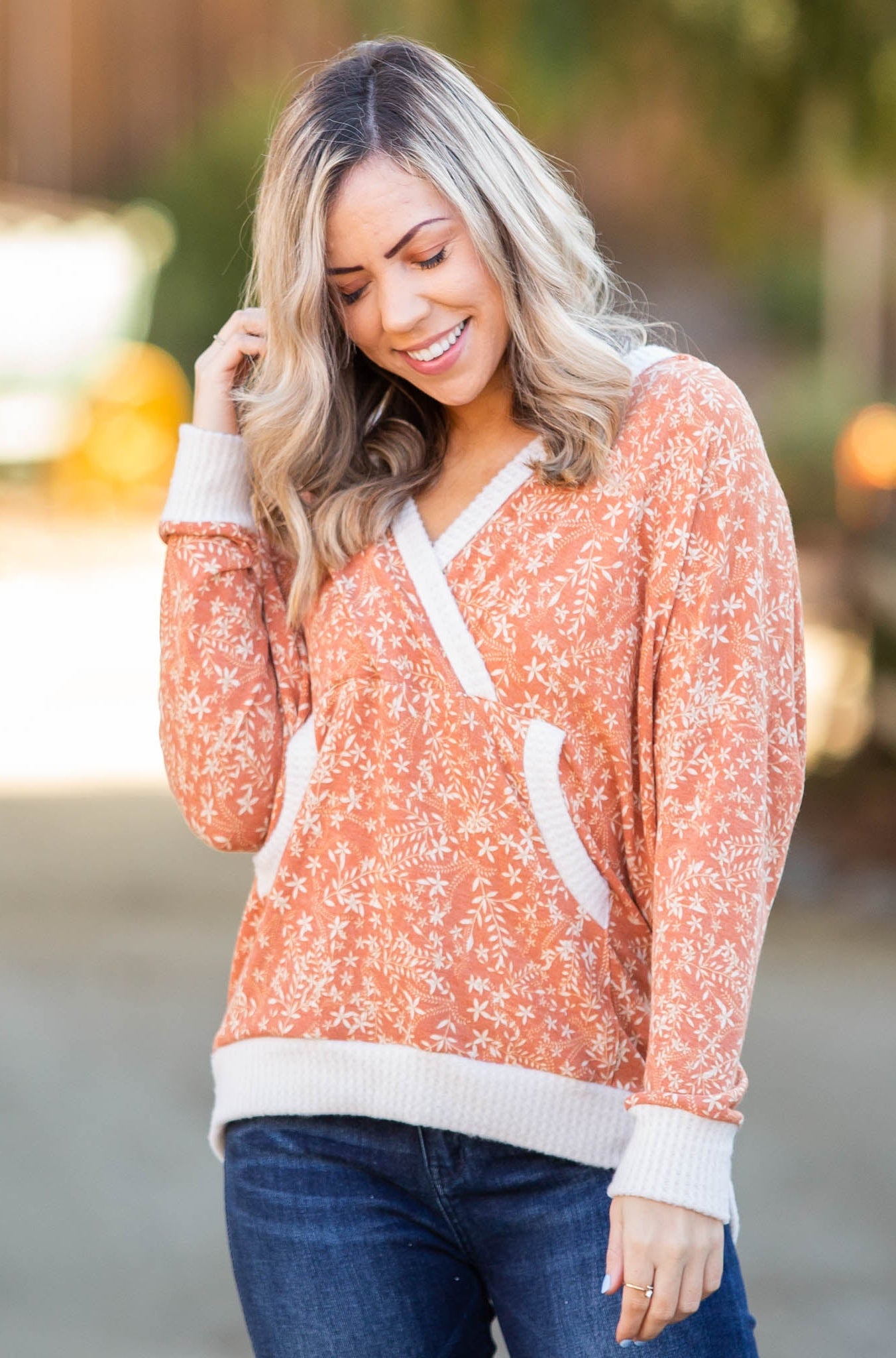 Rustic Floral Knit Hoodie Boutique Simplified