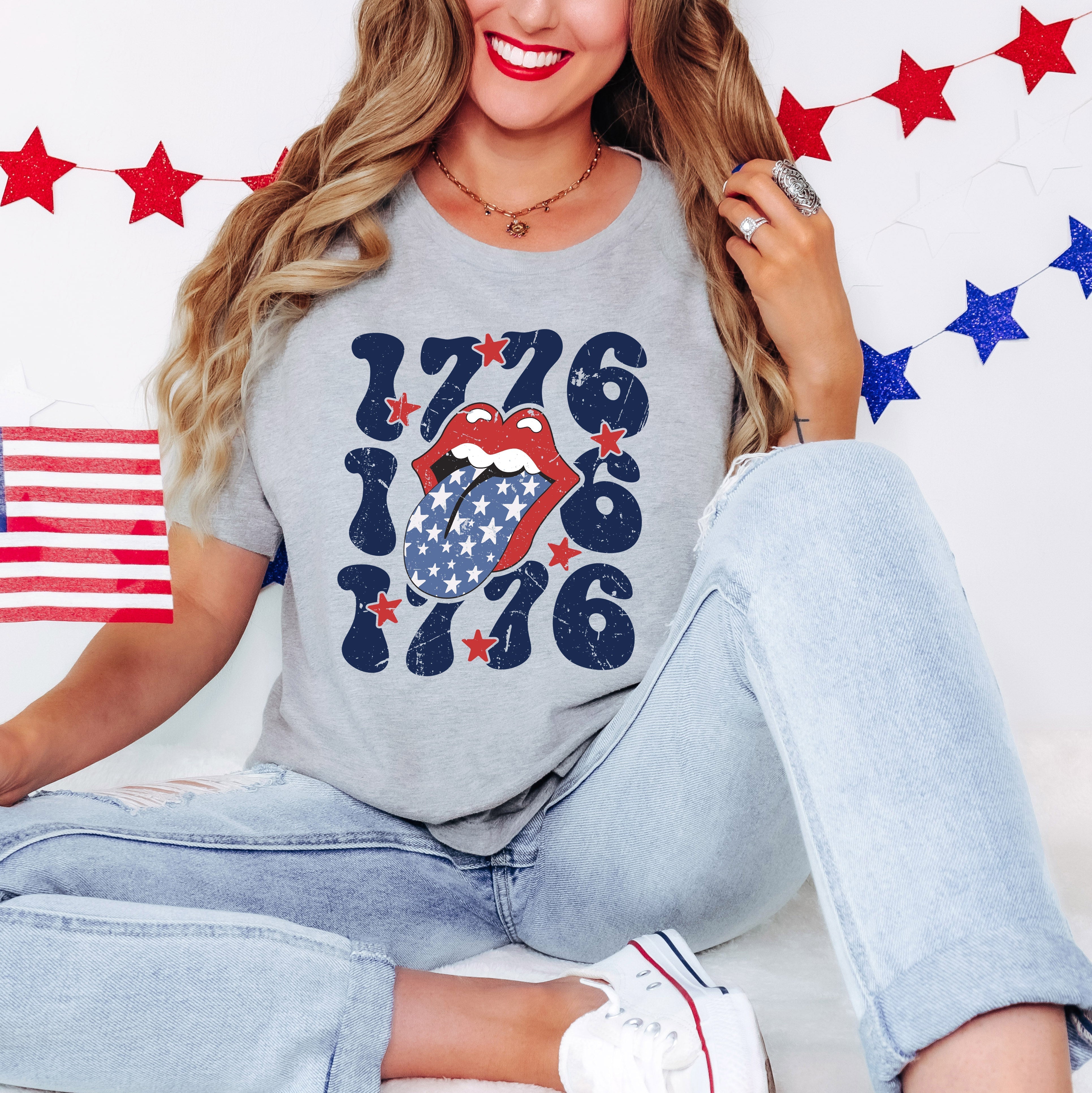 1776 Patriotic Lips | Short Sleeve Graphic Tee Olive and Ivory Retail