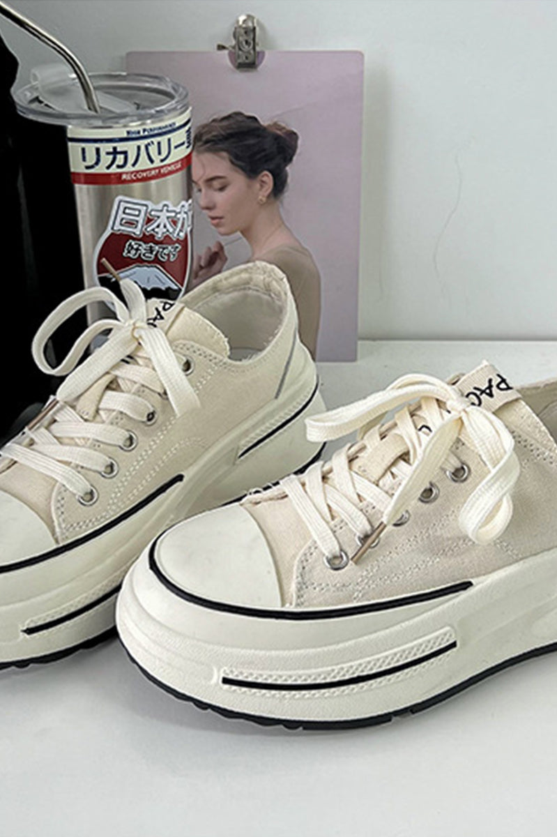 Lace-Up Round Toe Platform Sneakers Trendsi