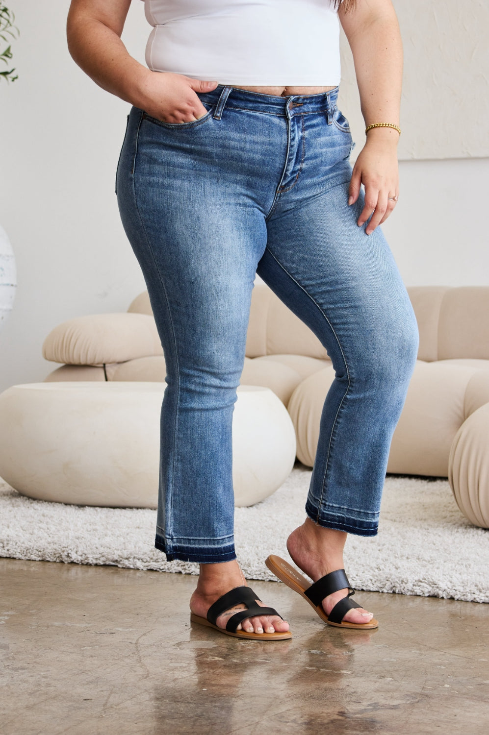 Judy Blue Full Size Release Hem Cropped Bootcut Jeans Trendsi