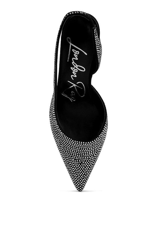 Saranna Rhinestone Embellished Suede Heel Sandals Rag Company