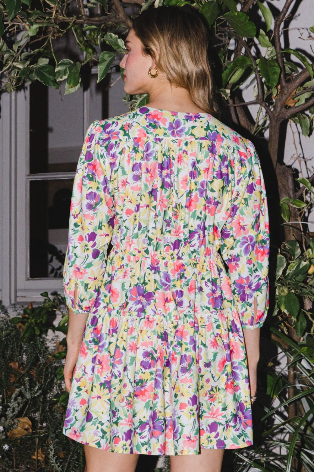 ODDI Full Size Floral Ruched Mini Dress Trendsi
