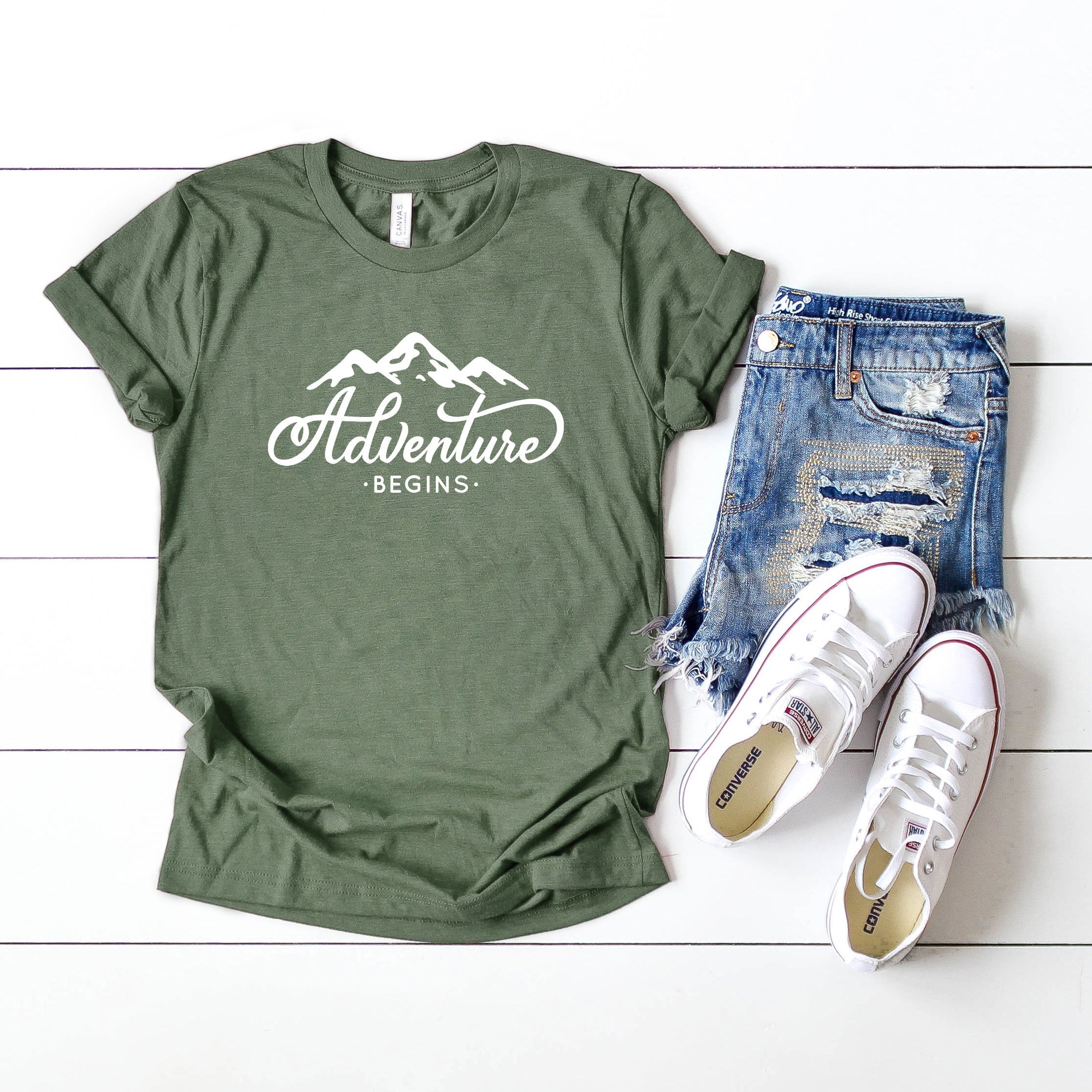Adventure Begins | Short Sleeve Graphic Tee Olive and Ivory Retail