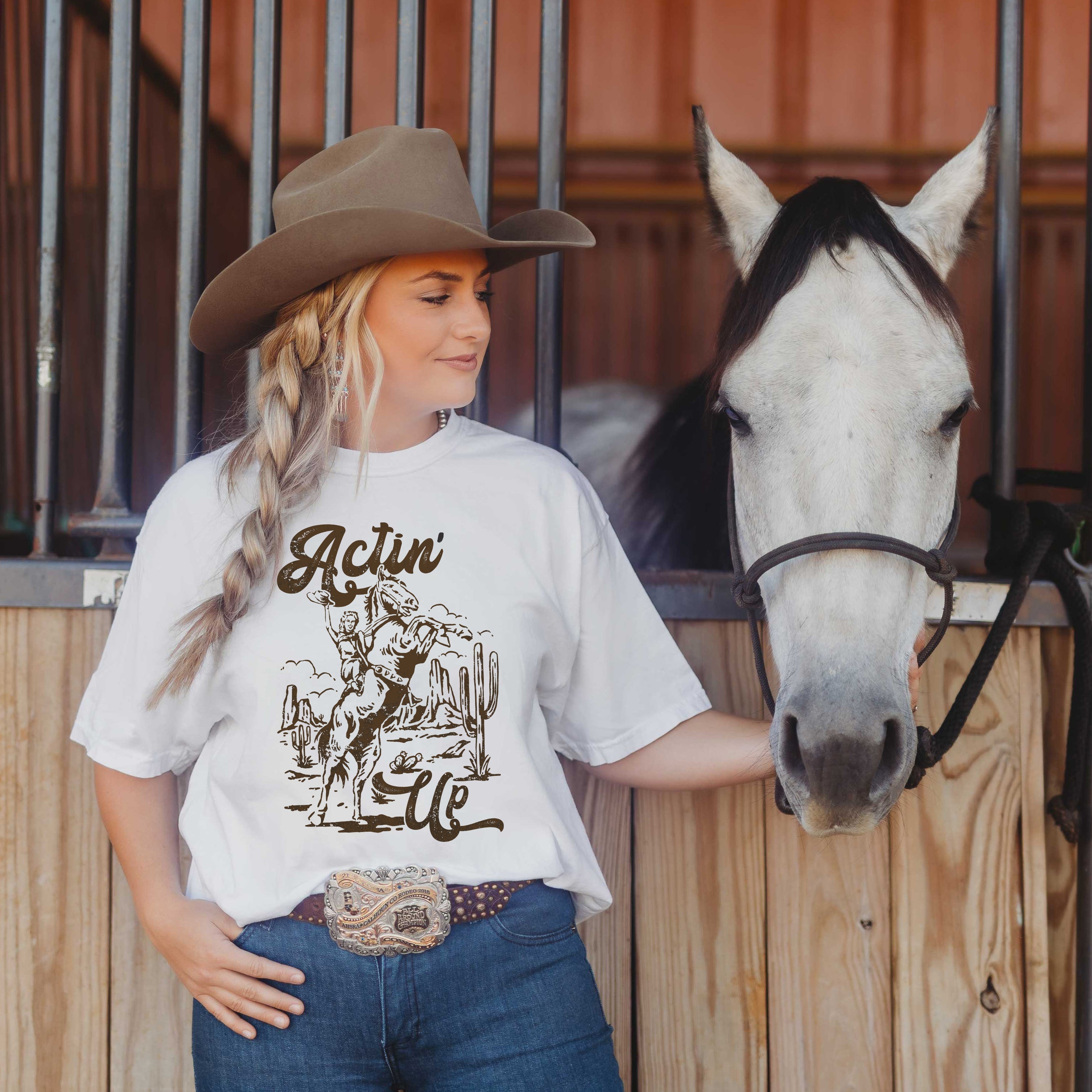 Actin' Up Horse | Garment Dyed Tee Olive and Ivory Retail
