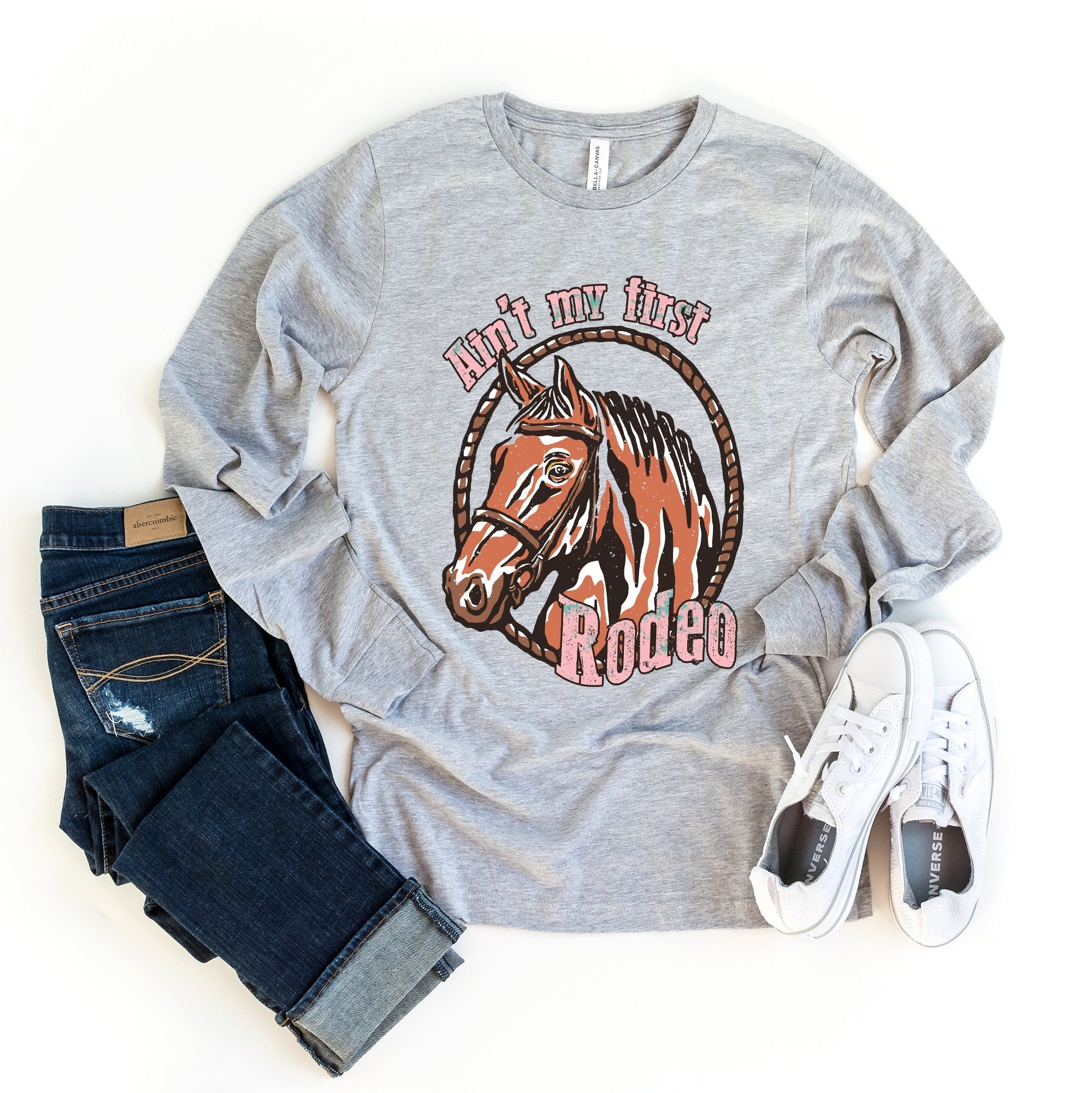 Ain't My First Rodeo Horse | Long Sleeve Crew Neck Olive and Ivory Retail