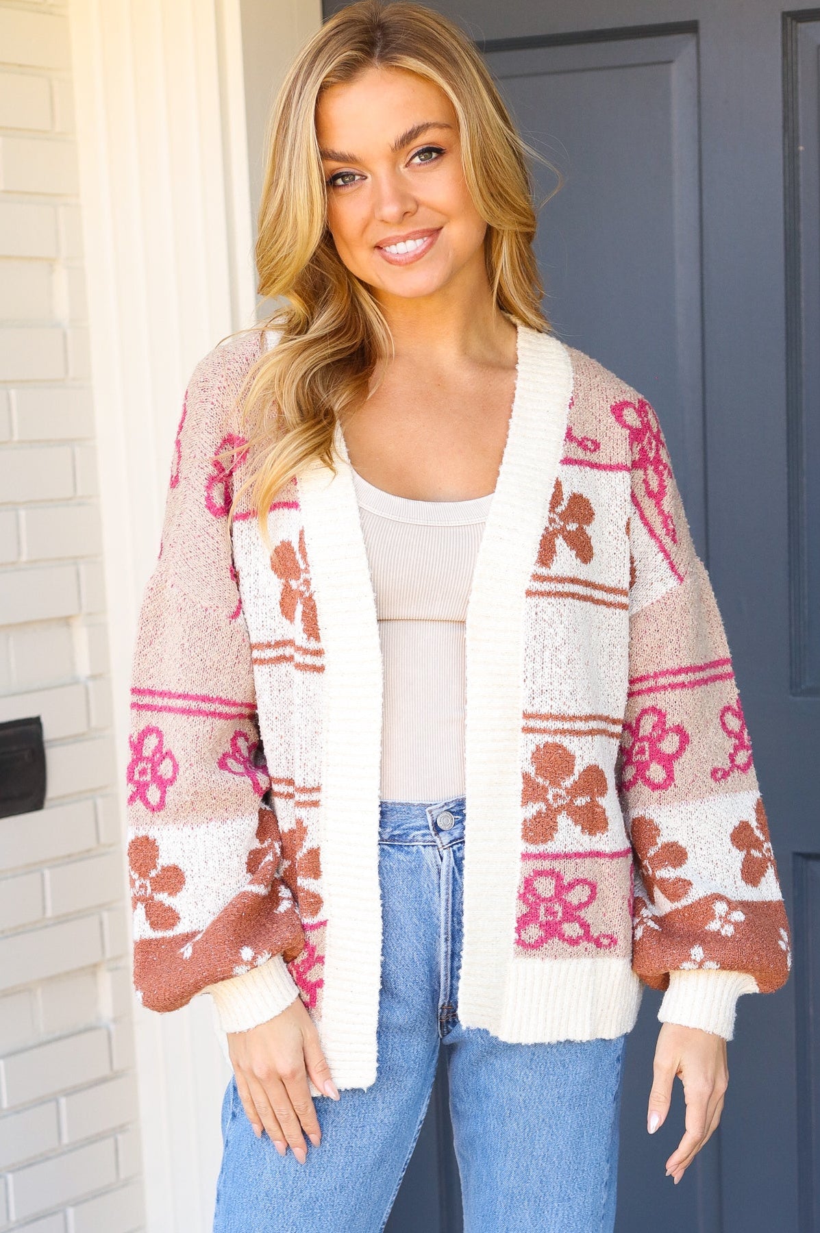 Take on The Day Ivory Floral Stripe Open Cardigan Very J