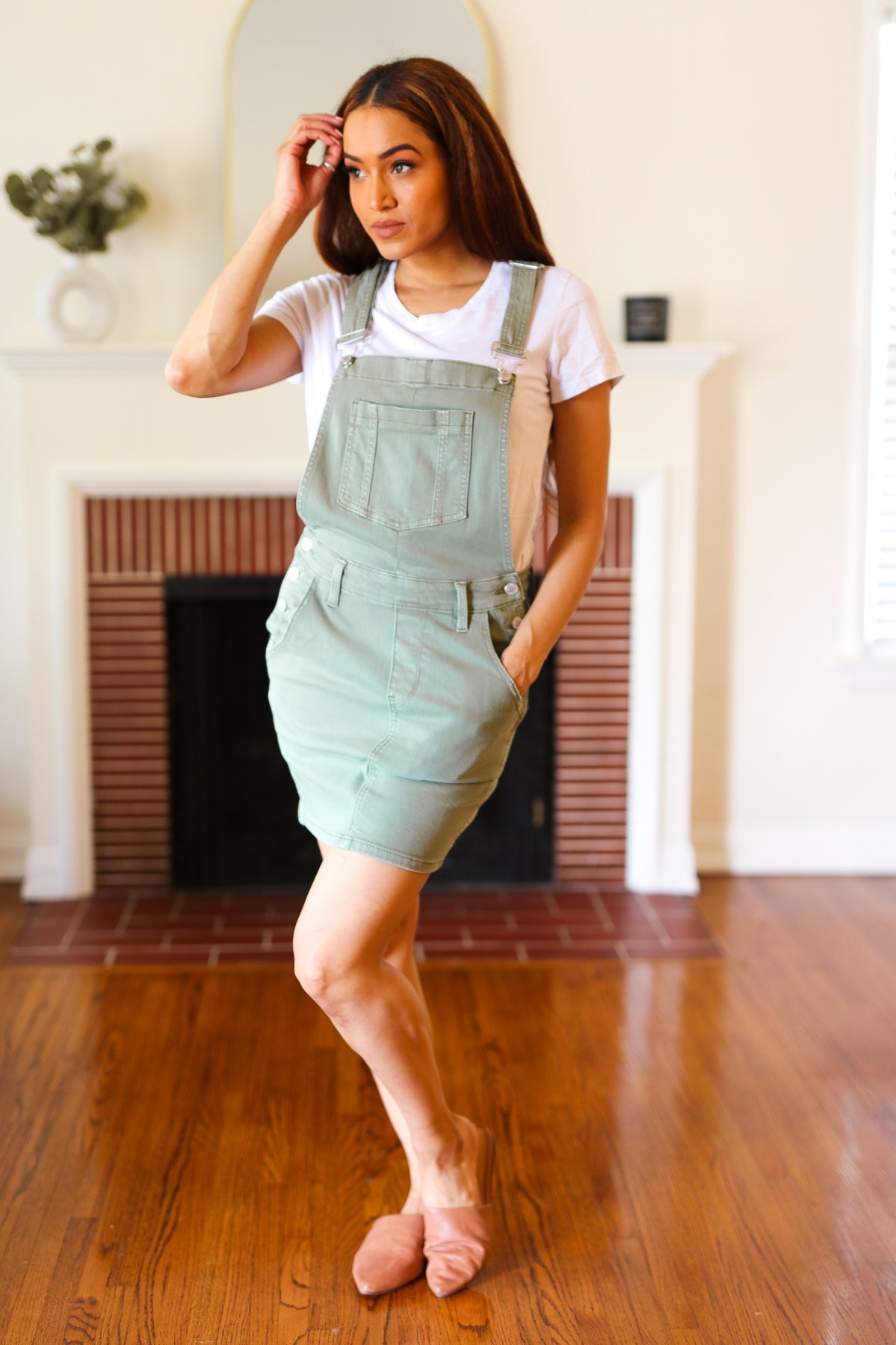 Weekend Ready Army Green Garment Dyed Distressed Overall Skirt Judy Blue