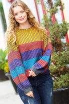 Take All of Me Mustard & Cerulean Stripe Oversized Sweater Haptics