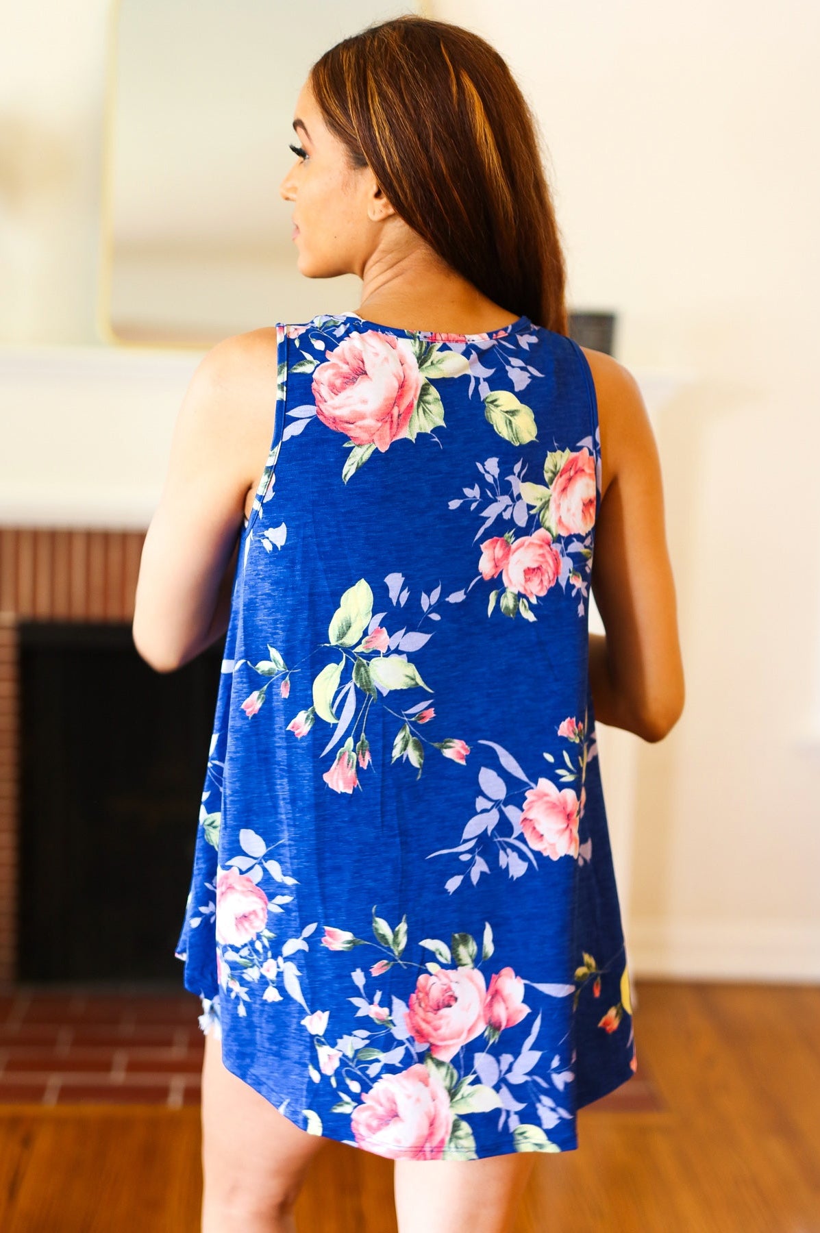 Sunny Days Navy Blue Floral Print Sleeveless Top Beeson River