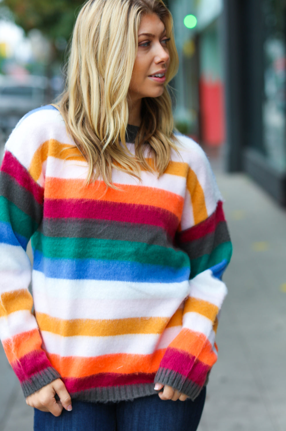 Embrace The Day Multicolor Stripe Soft Knit Oversized Sweater Haptics