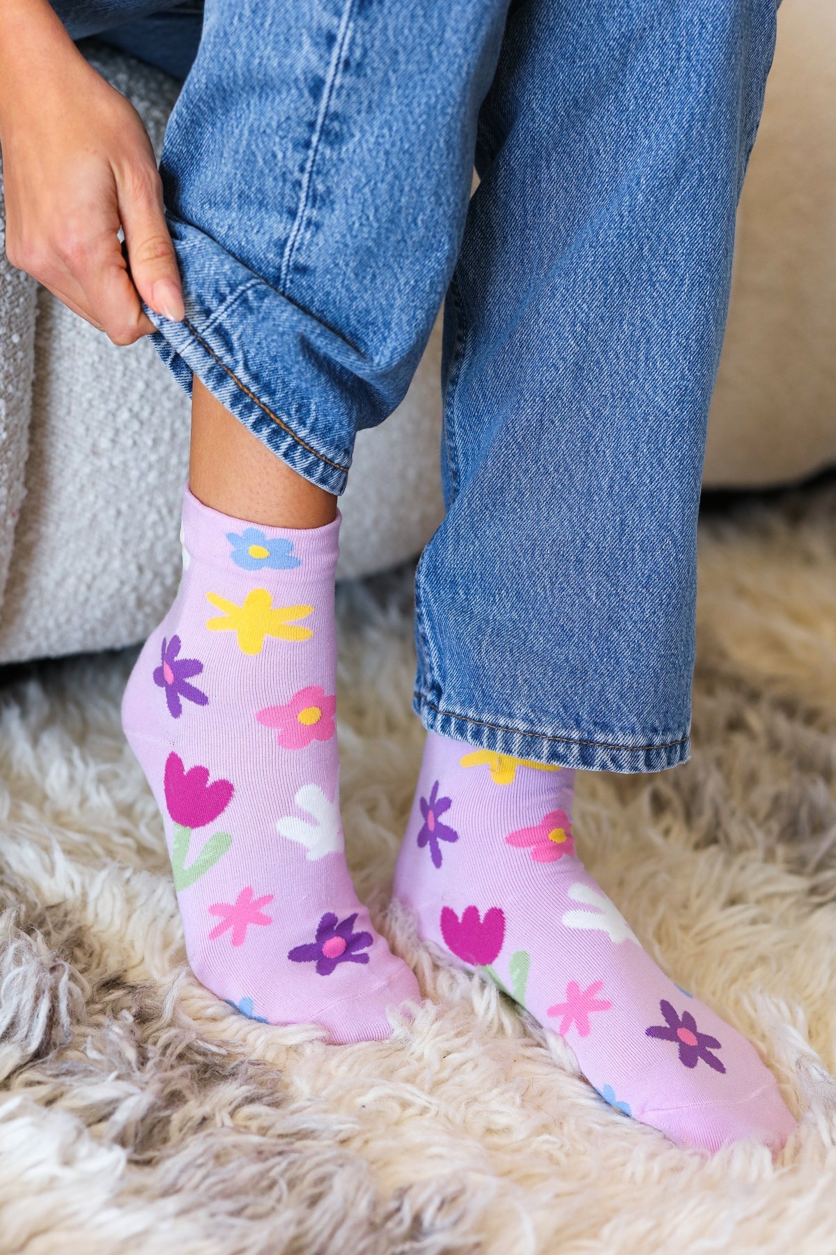 Orchid Floral Ankle Socks MO:VINT