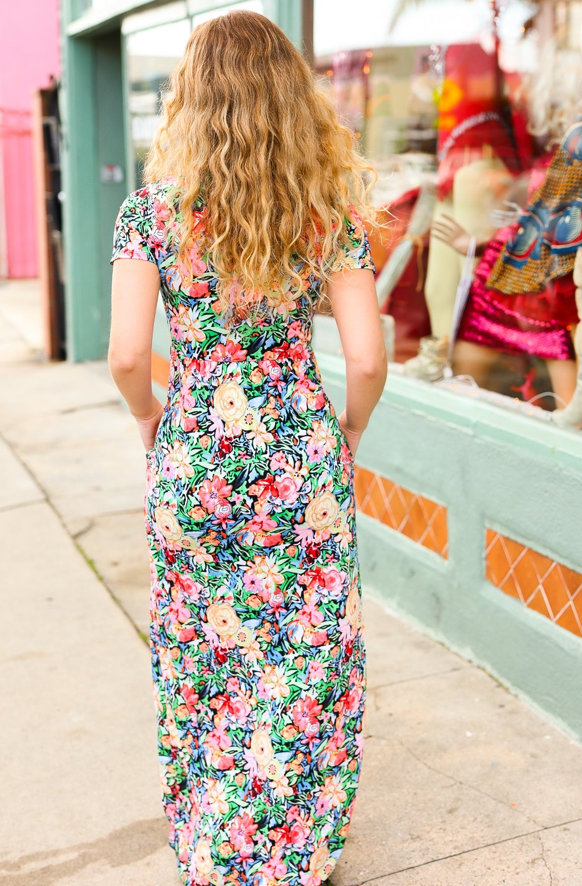Make Your Day Pink & Green Floral Print Maxi Dress Beeson River