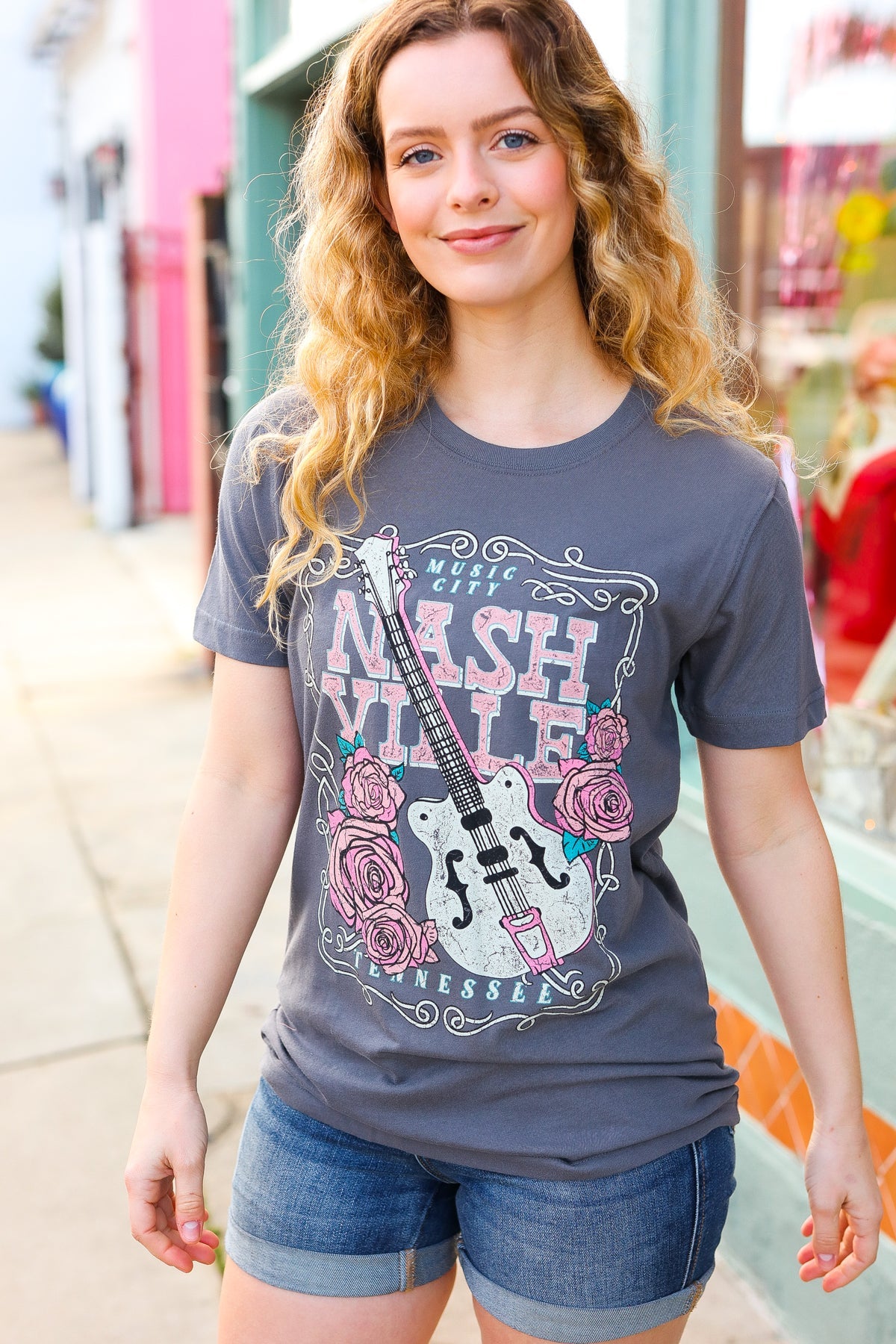 Grey Cotton NASHVILLE Tennessee Graphic Tee BOU TEE QUE