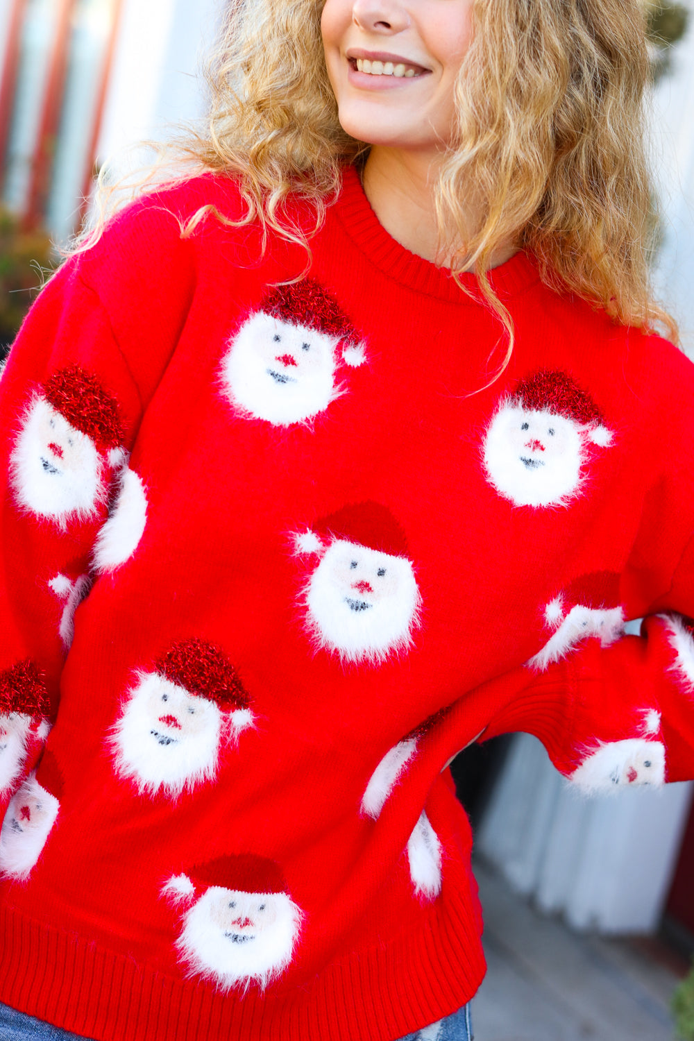 Santa Claus Sparkle Fuzzy Knit Sweater Haptics