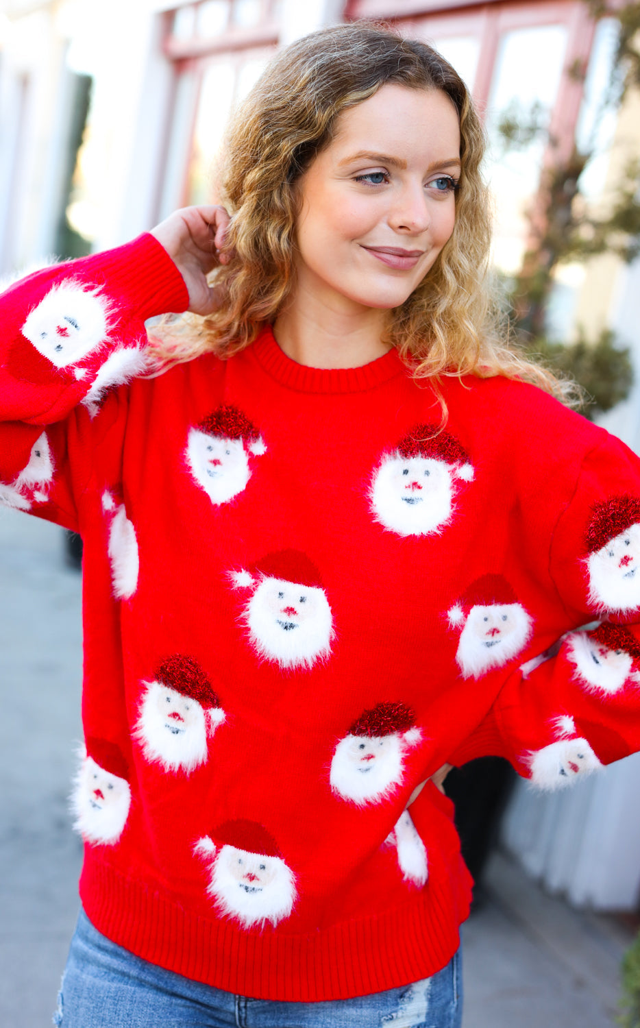 Santa Claus Sparkle Fuzzy Knit Sweater Haptics