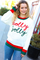Hohoho Red & Green "Holly Jolly" Lurex Embroidered Sweater Haptics