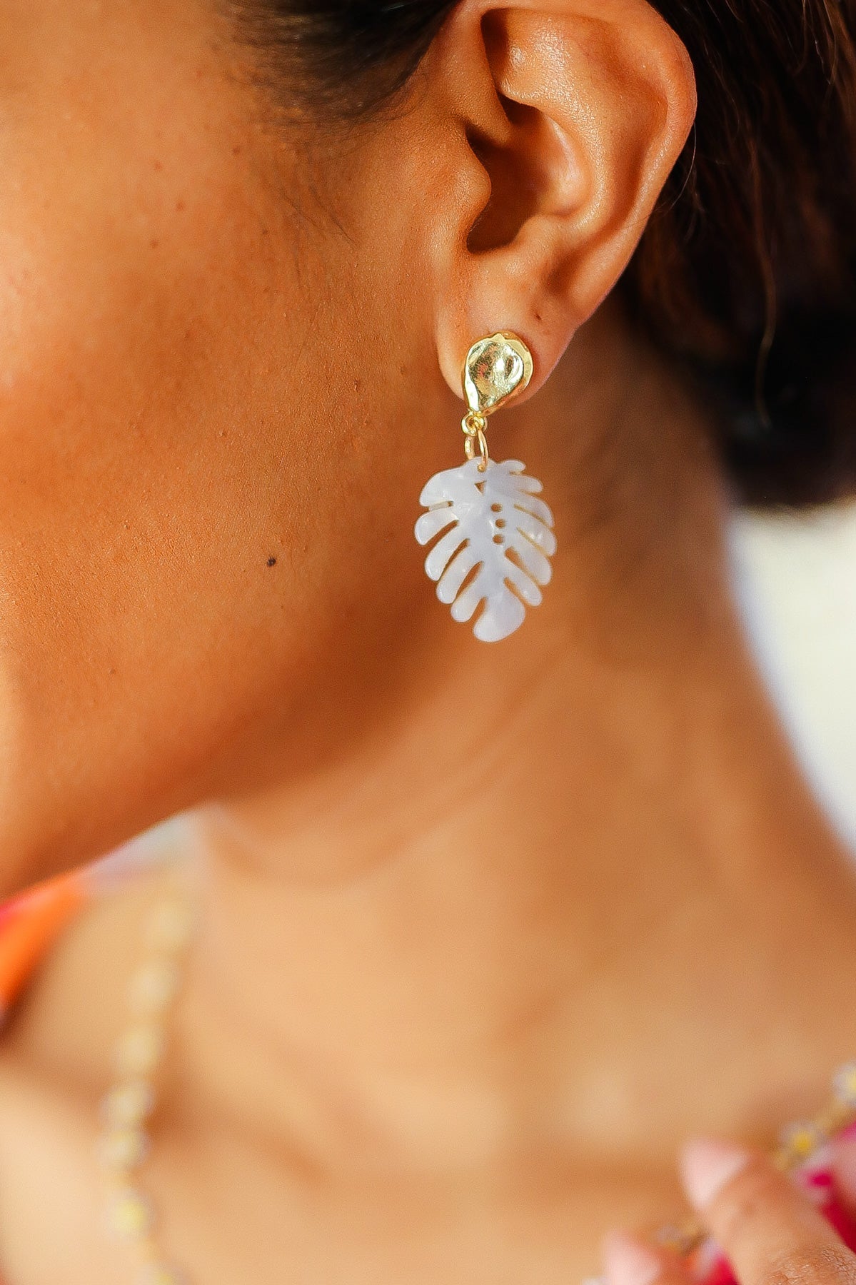 Pearl Tropical Acrylic Leaf Drop Earrings ICON