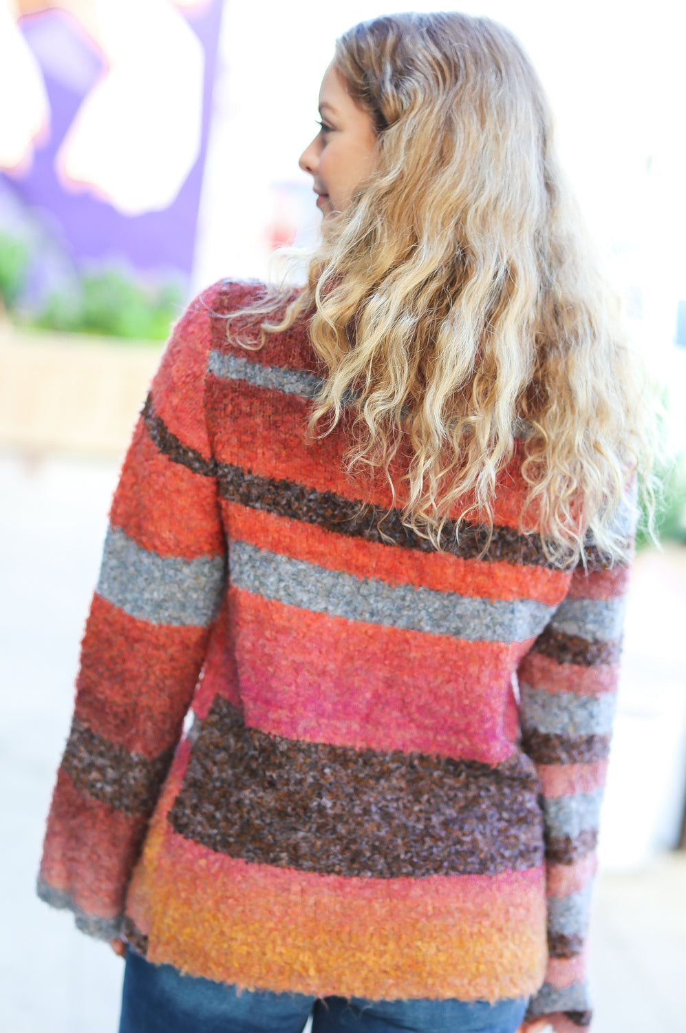 Going My Way Rust & Mustard Stripe Boucle Turtleneck Sweater Haptics