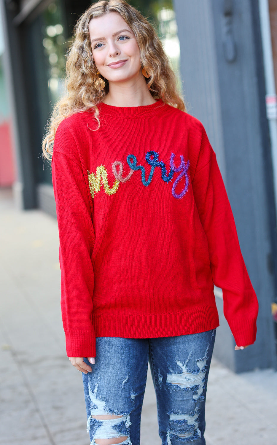 More The Merrier Red Pop Up Lurex Sweater Haptics