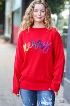 More The Merrier Red Pop Up Lurex Sweater Haptics