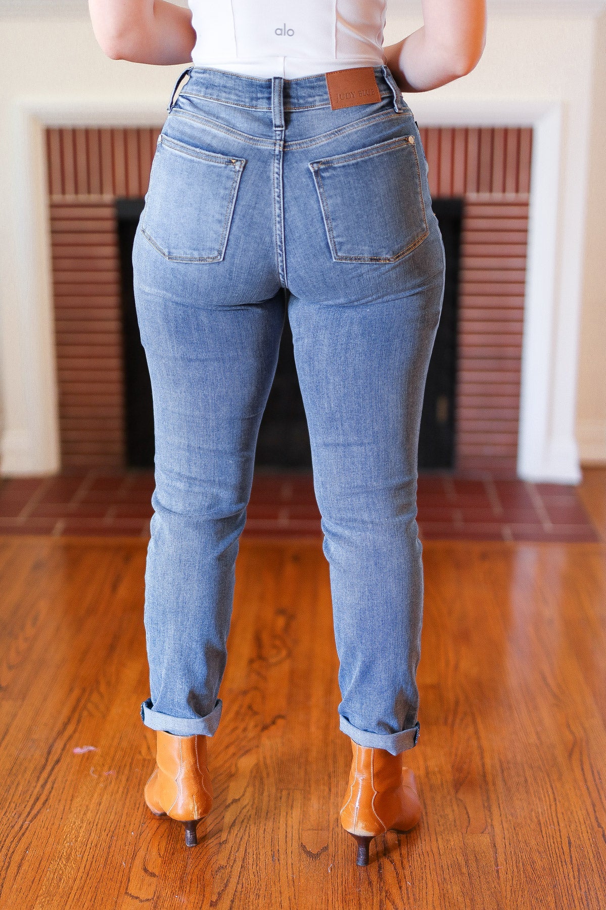 Medium Blue Mid-Rise Slim Fit Cuffed Jeans Judy Blue
