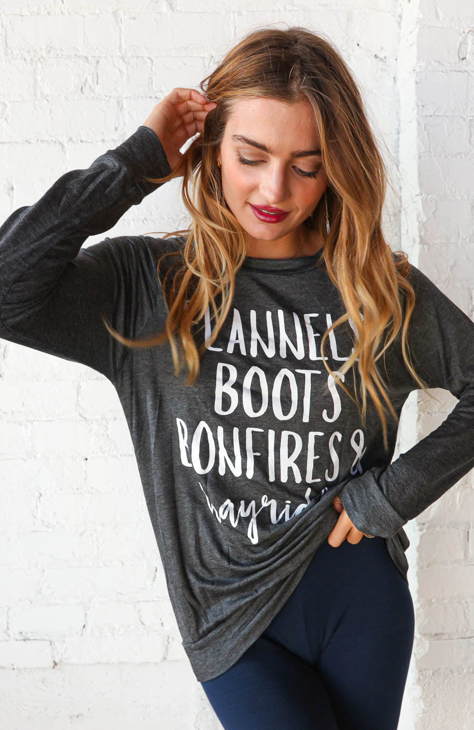 Lovely Souls "Flannel, Boots, Bonfires" Long Sleeve Graphic Tee Lovely Souls