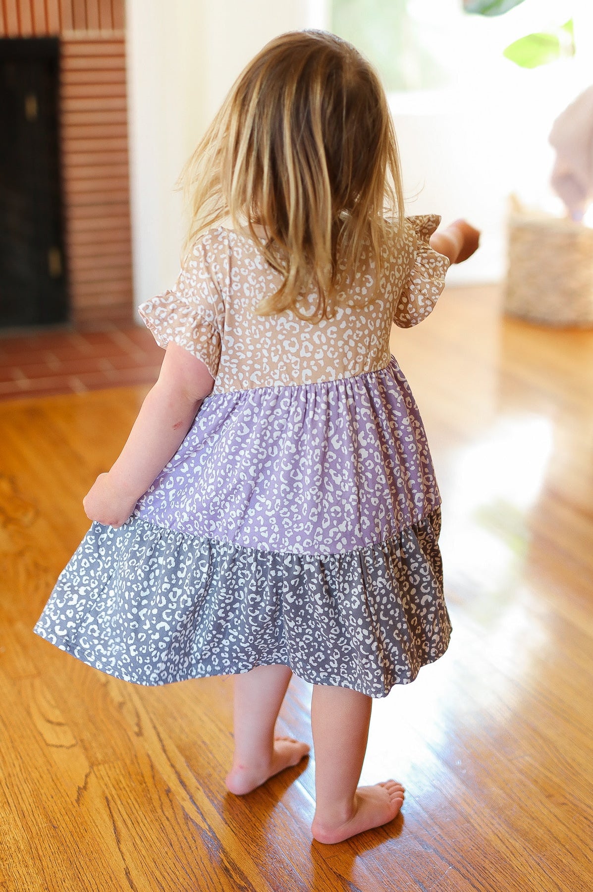Twirl Me Taupe & Lilac Tiered Babydoll Dress ODDY