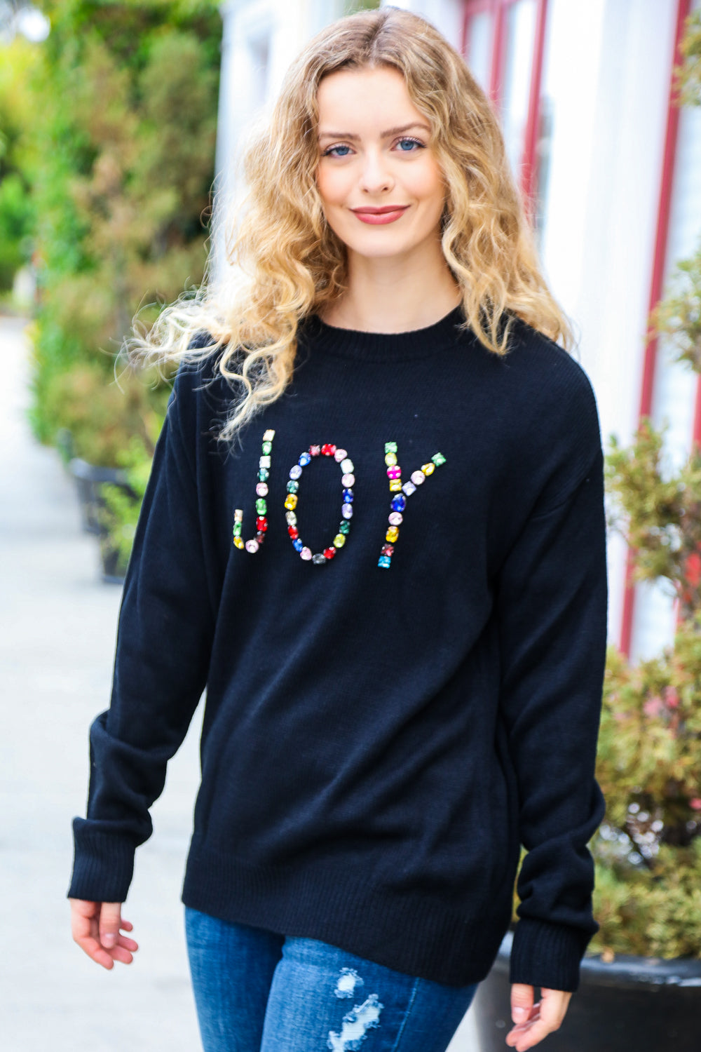 Give Back JOY Jewel Beaded Black Sweater Haptics