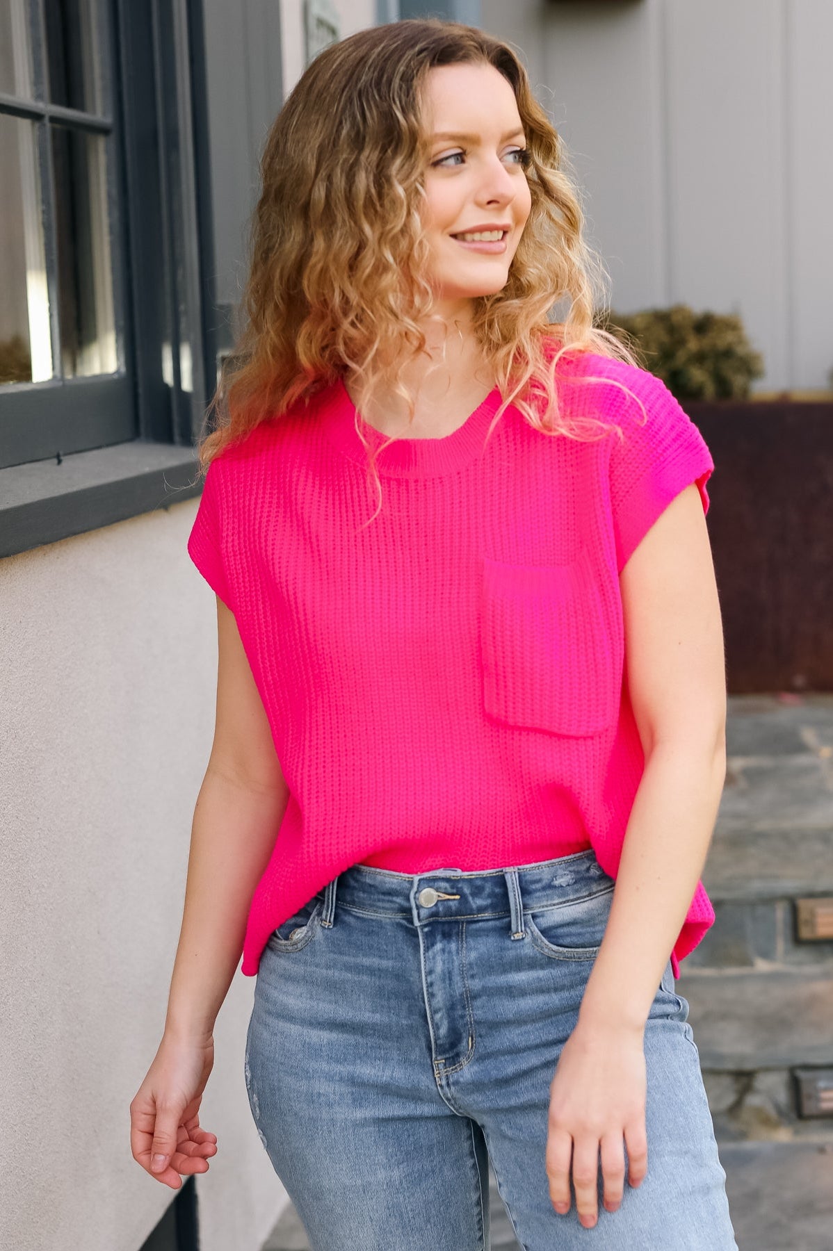 Best In Bold Hot Pink Dolman Ribbed Knit Sweater Top Haptics