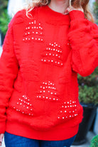 More The Merrier Red Pearl Christmas Tree Jacquard Sweater Haptics