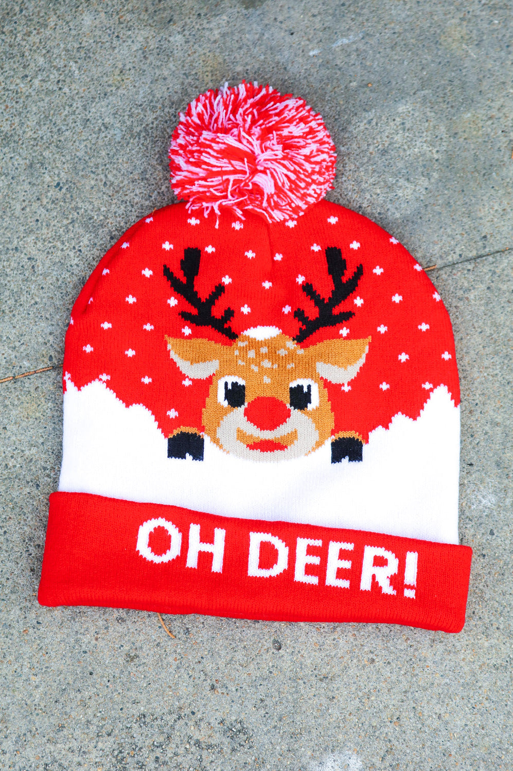 "Oh Deer" Rudolph Reindeer Pom-Pom Beanie ICON