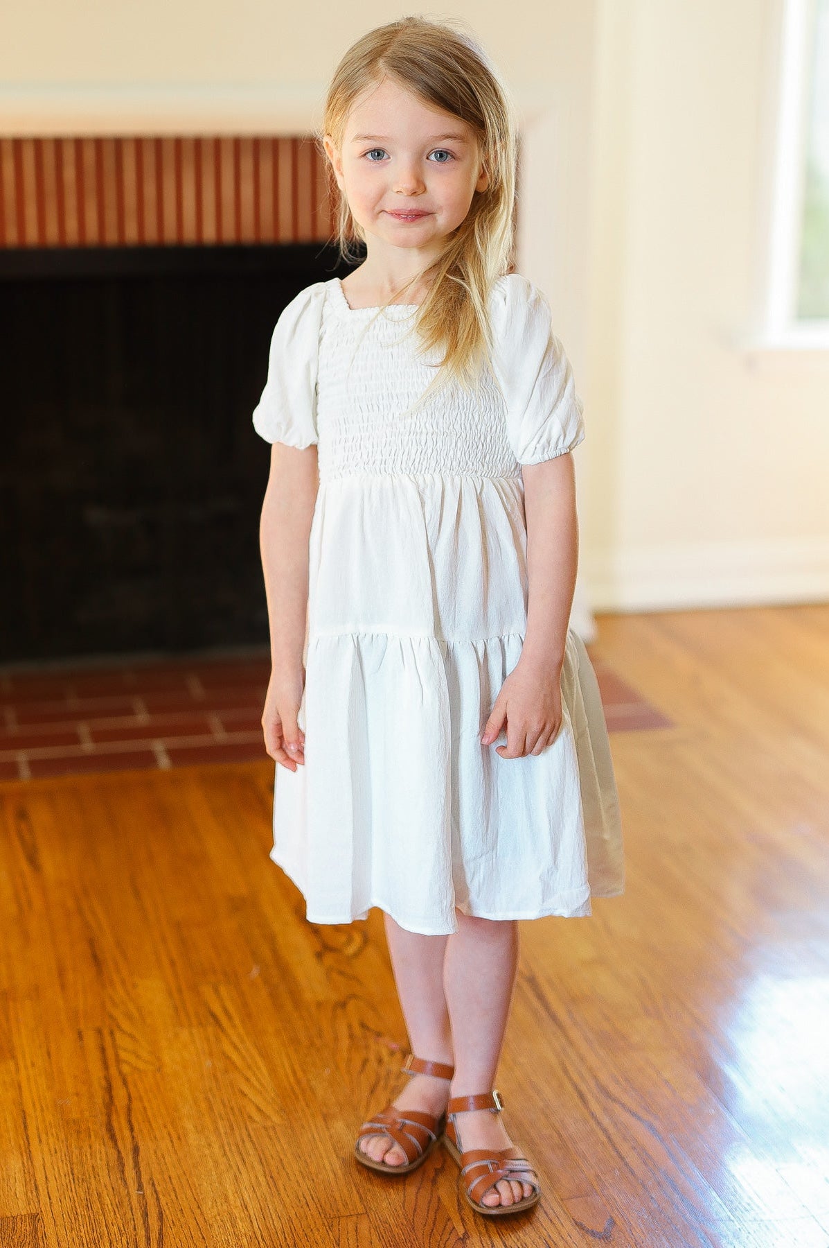 Enchanting Ivory Smocked Bubble Sleeve Tiered Dress ODDY