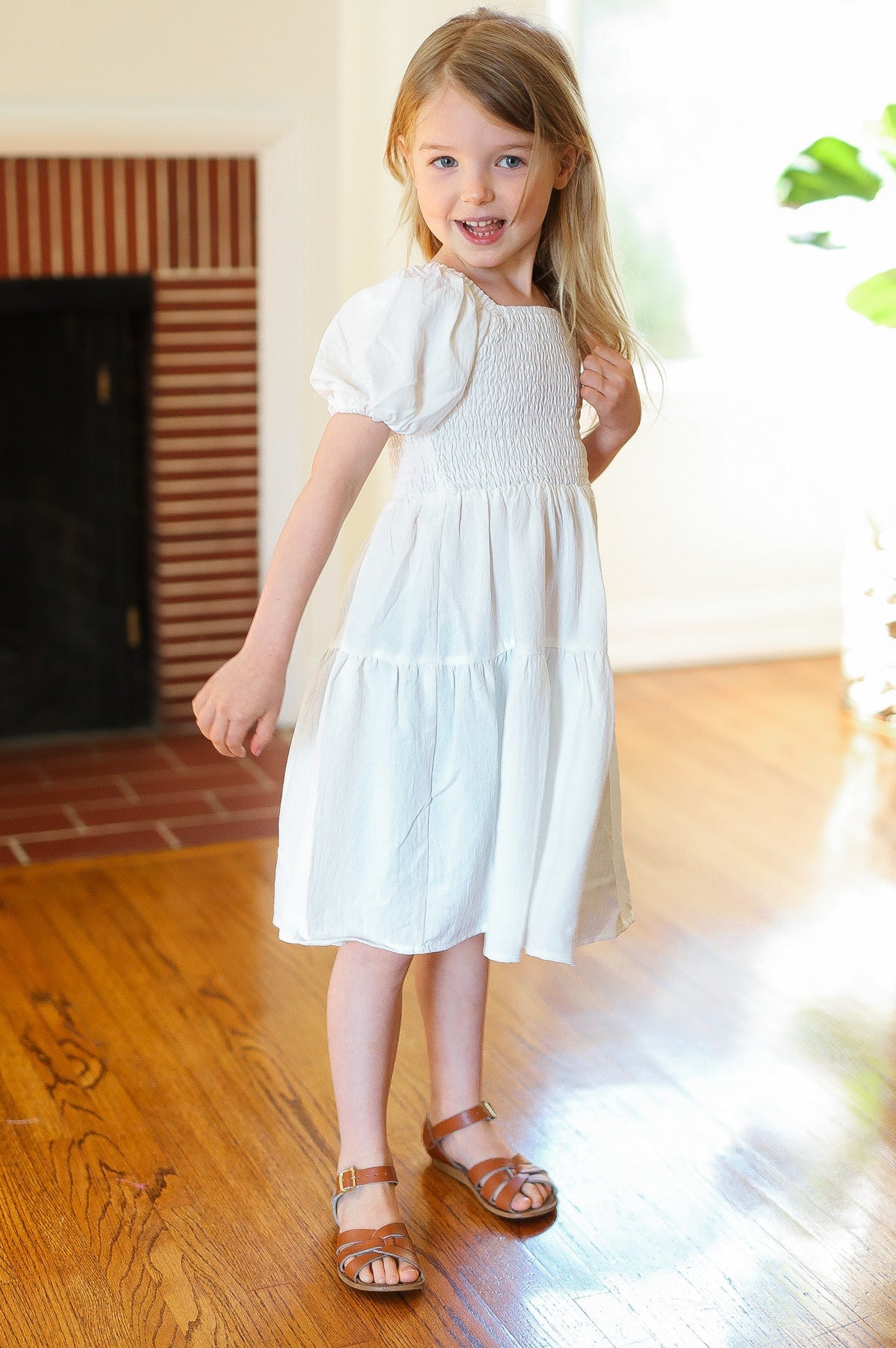 Enchanting Ivory Smocked Bubble Sleeve Tiered Dress ODDY