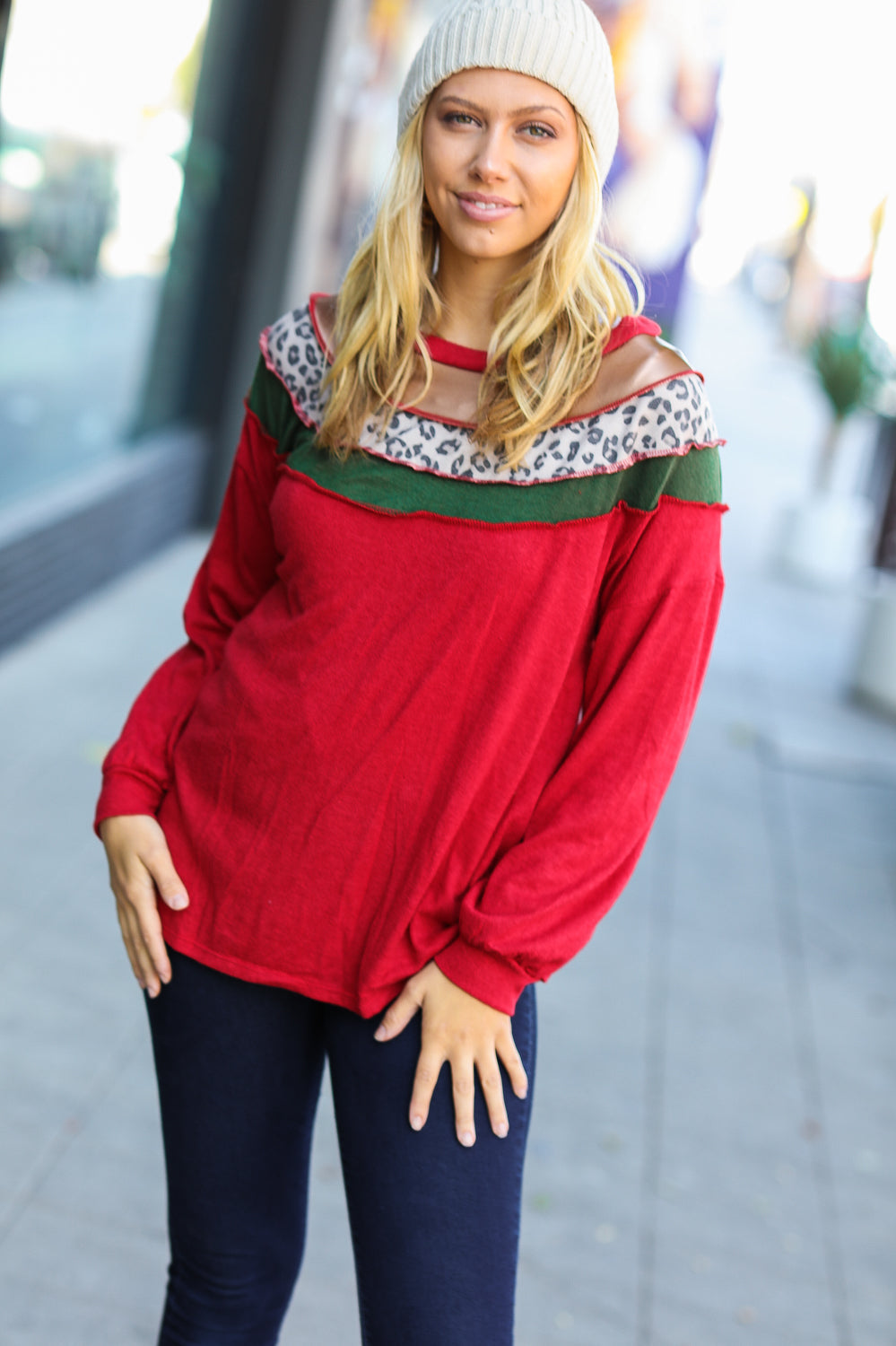 Christmas Red Terry Hacci Color Block Pullover Haptics