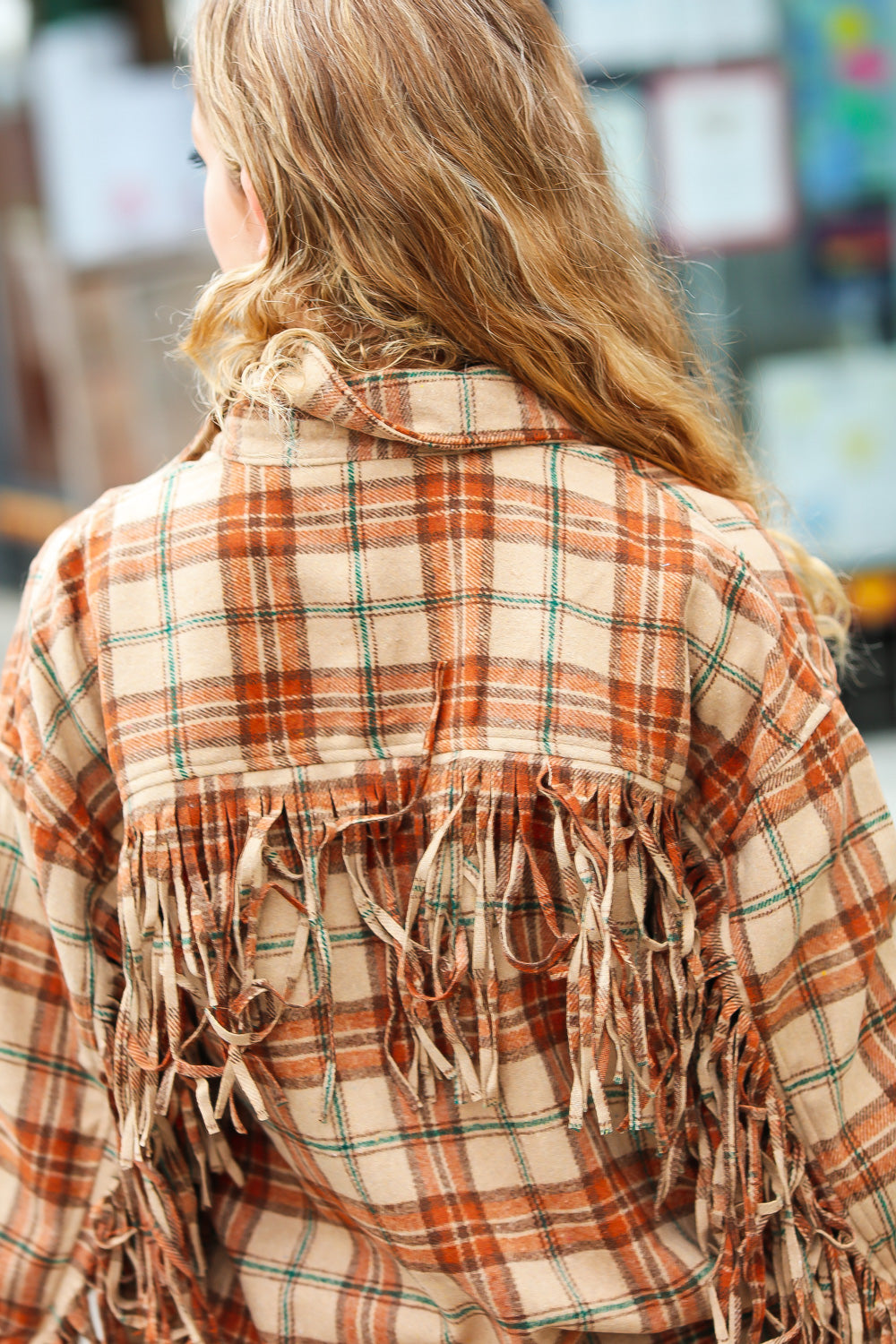 All Bets Off Taupe Flannel Plaid Fringe Jacket |   |  Casual Chic Boutique