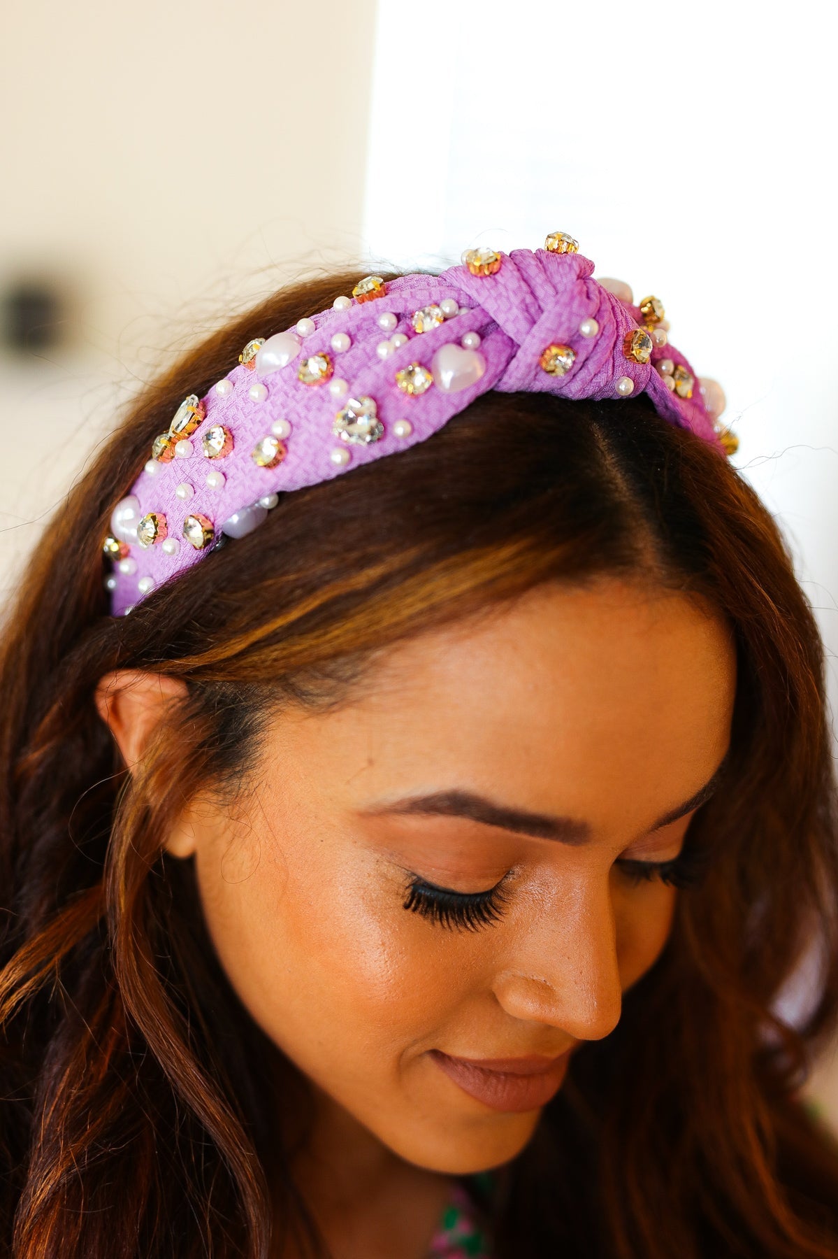 Purple Heart Pearl & Jewel Knot Knit Headband ICON