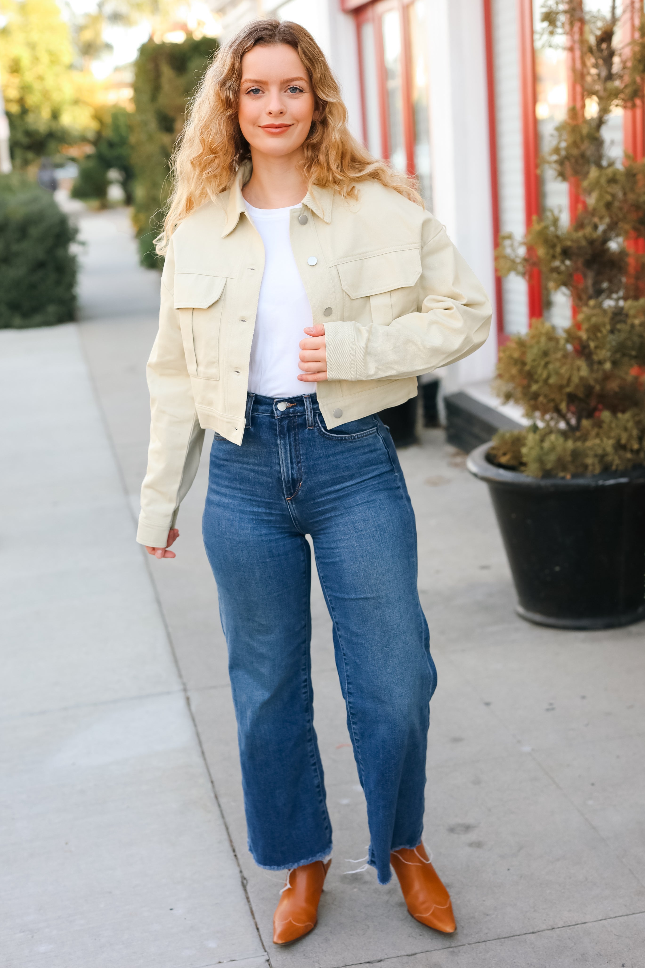 Back In Town Natural Cotton Twill Cropped Jacket Sugarfox