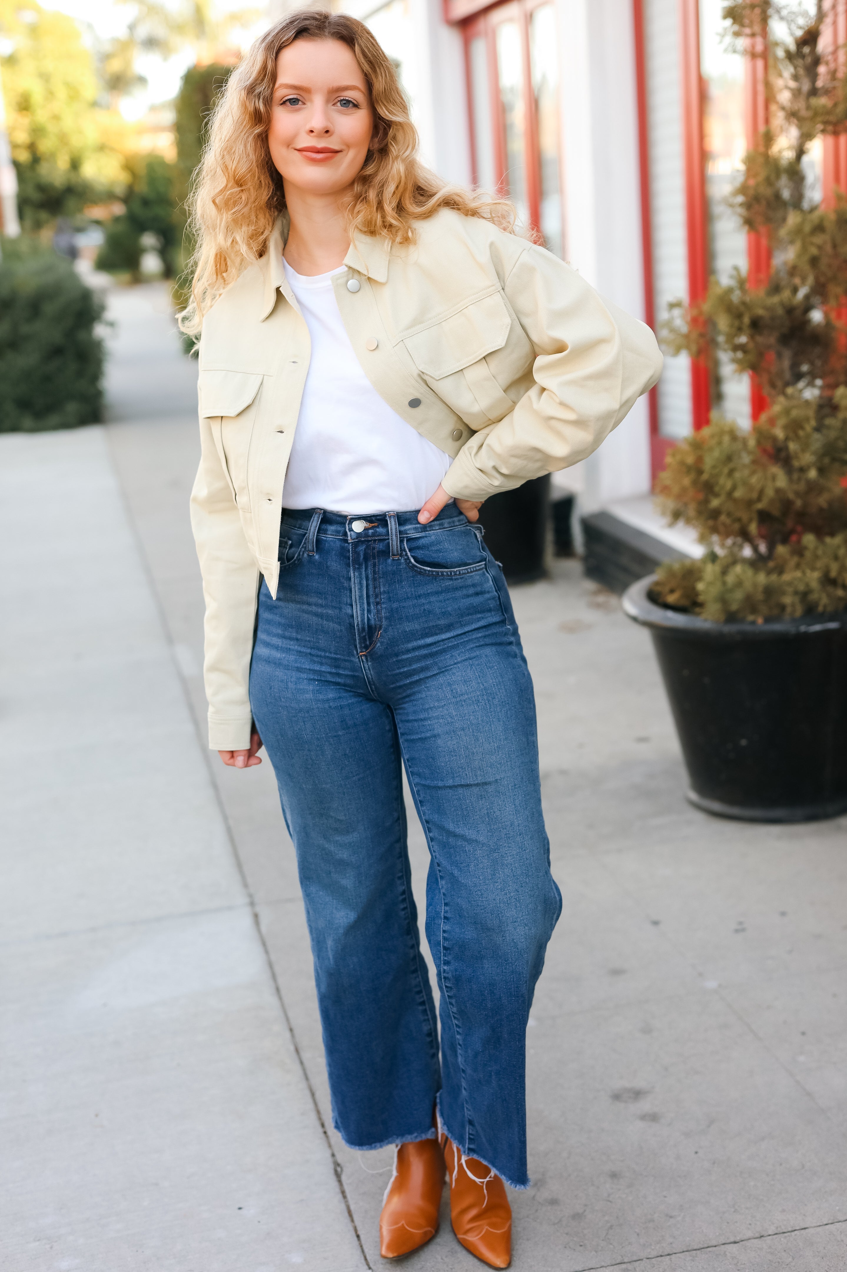 Back In Town Natural Cotton Twill Cropped Jacket Sugarfox