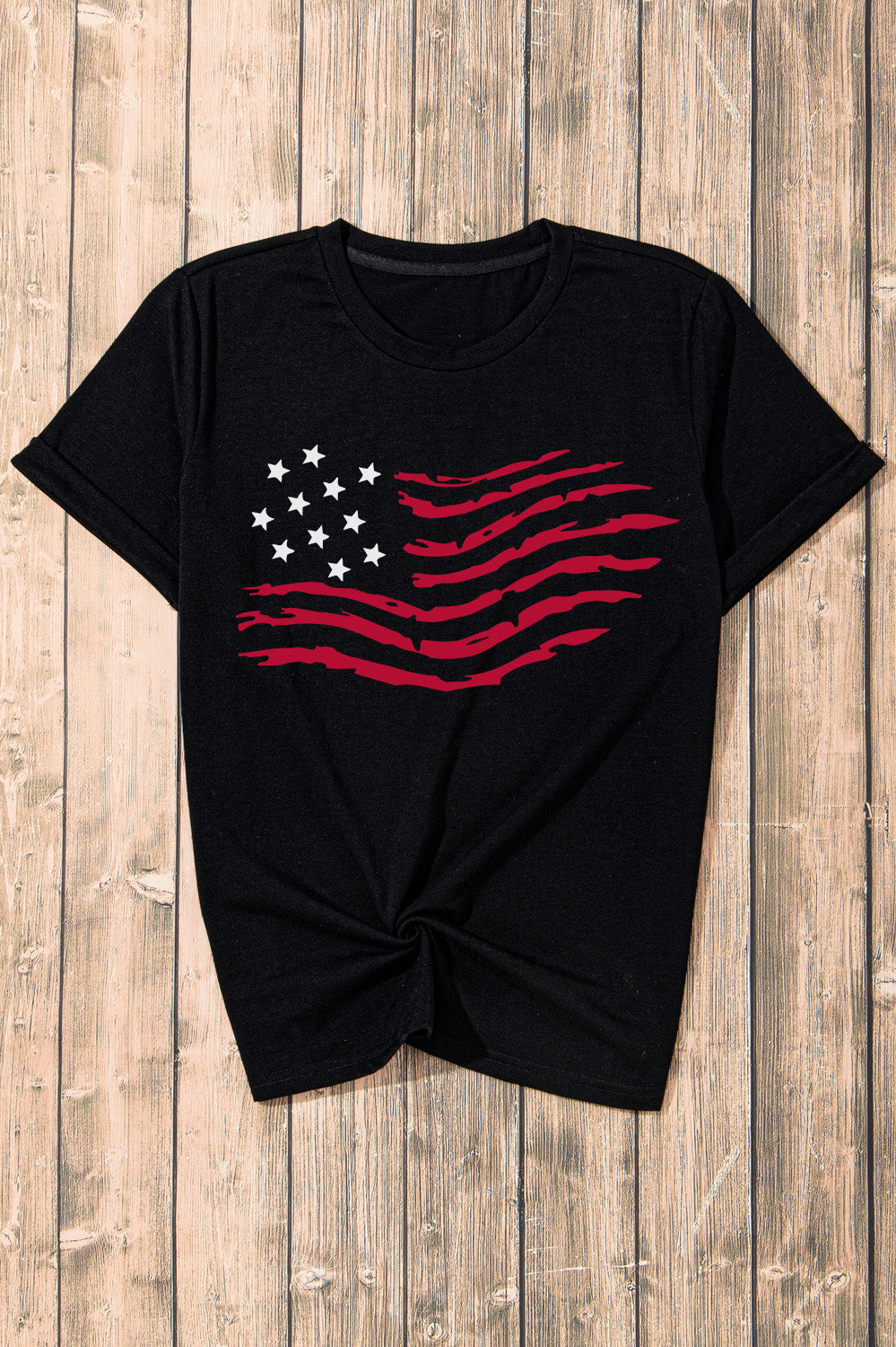 US Flag Round Neck Short Sleeve T-Shirt Trendsi