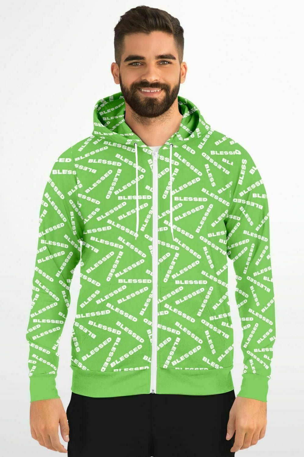 BLESSED Green Fashion Zip-Up Hoodie Get Blessed Now