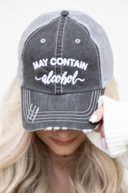 May Contain Alcohol Embroidered Trucker Hat Ocean and 7th