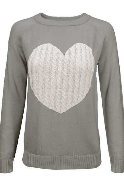 Love Heart Jacquard Round Neck Pullover Sweater Mak