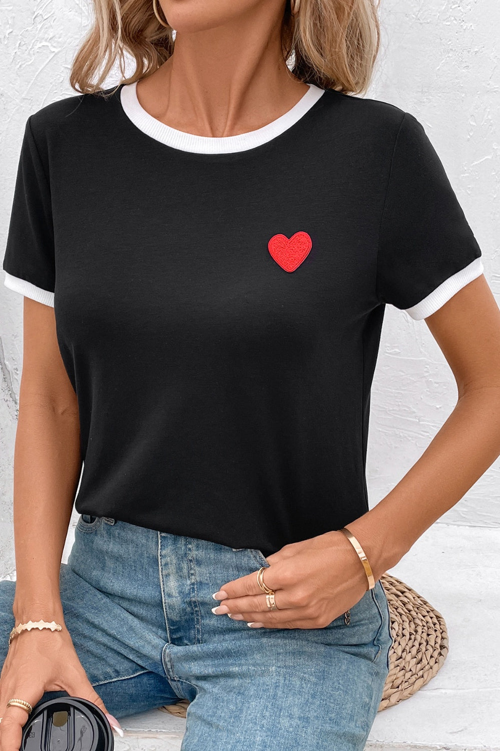Heart Round Neck Short Sleeve T-Shirt Casual Chic Boutique