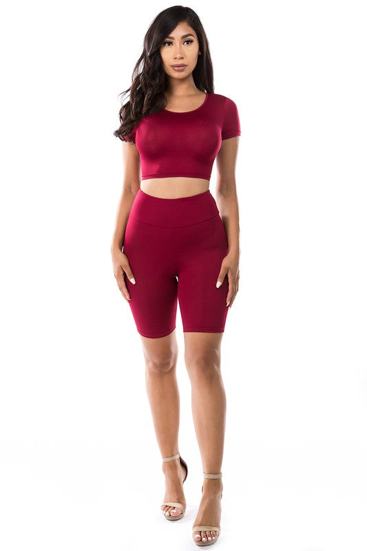 2PC SET CROP TOP WITH BICYCLE PANT By Claude