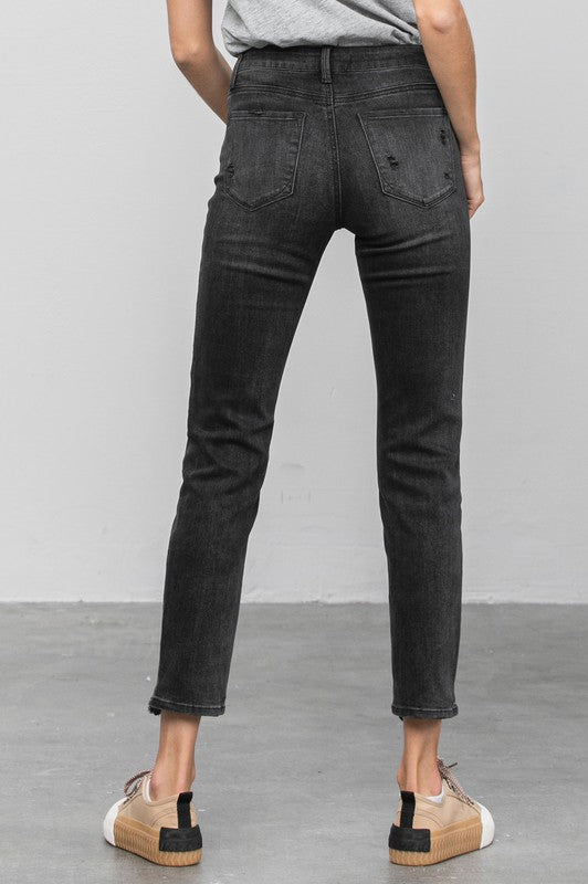 Mid Rise Distressed Straight Jeans Denim Lab USA