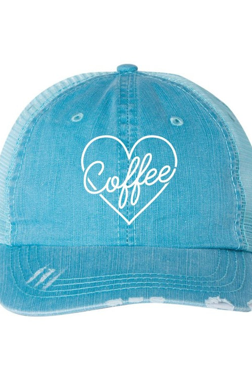 Heart and Coffee Embroidered Trucker Hat Ocean and 7th