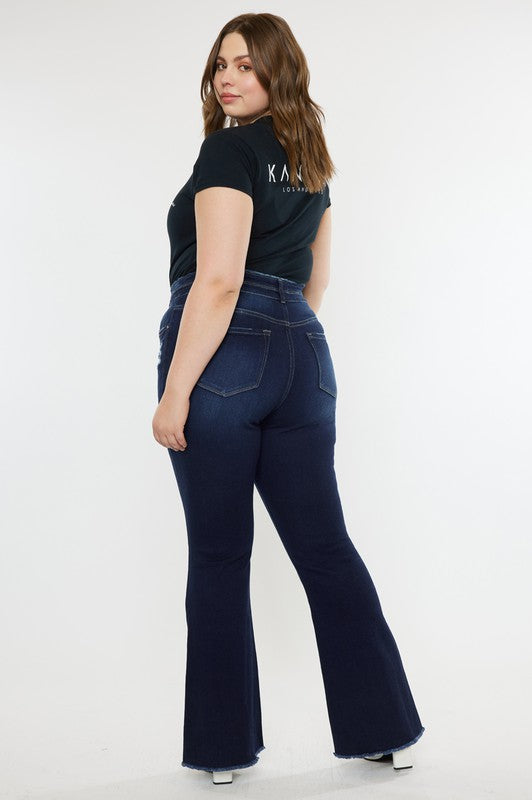 Plus High Rise Double WB Fray Hem Flare Jeans Kan Can USA