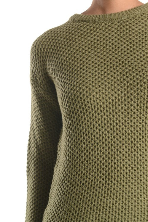 Honeycomb Stitch Sweater Top. w/ Elbow Patch Mak